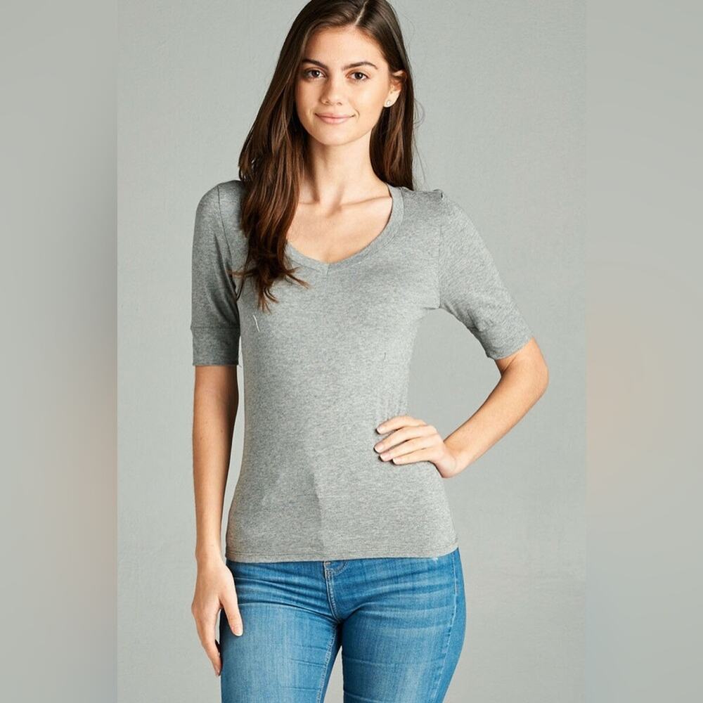 Active Basic Stretchy V-Neck Elbow Short Sleeve Sleeve T-Shirt Top Size Large